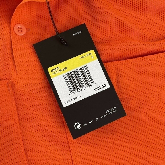 NIKE Mens Small Neon Orange Dri-FIT Perforated Long Sleeve Soccer Referee Jersey - Picture 4 of 6